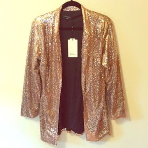 Rose gold sequined open front jacket in XXL NWT
